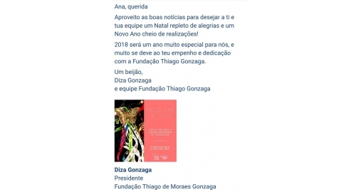 Mensagem especial de Diza Gonzaga, Presidente da Fundação Thiago Gonzaga